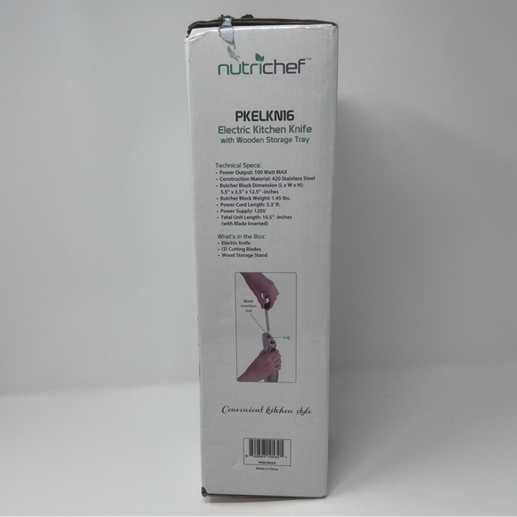 NWT NutriChef Electric Kitchen Knife with Wooden Storage Tray - Picture 2 of 3